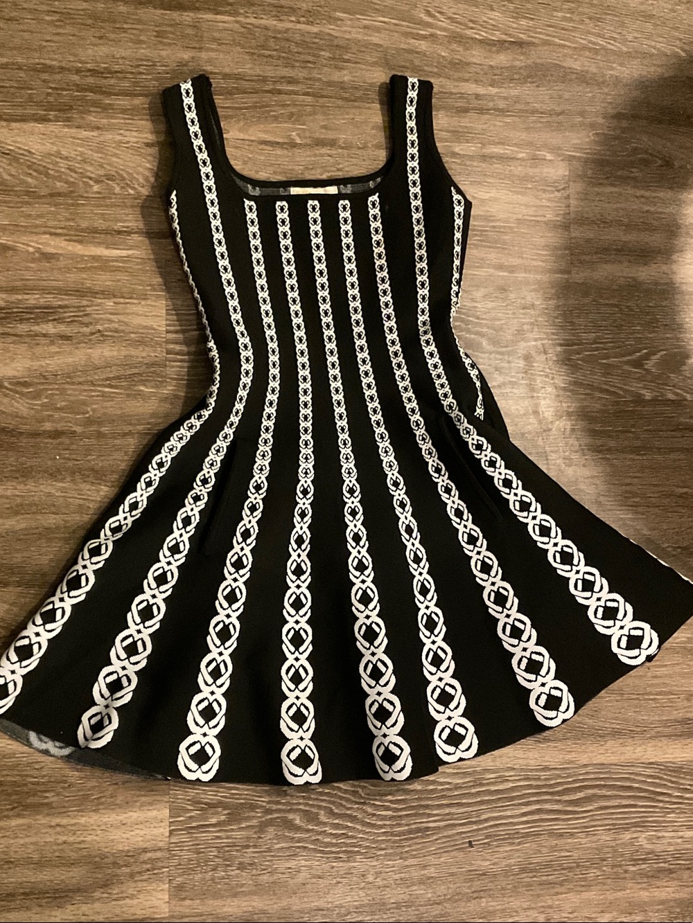 Black & White Patterned Fit-and-Flare Dress